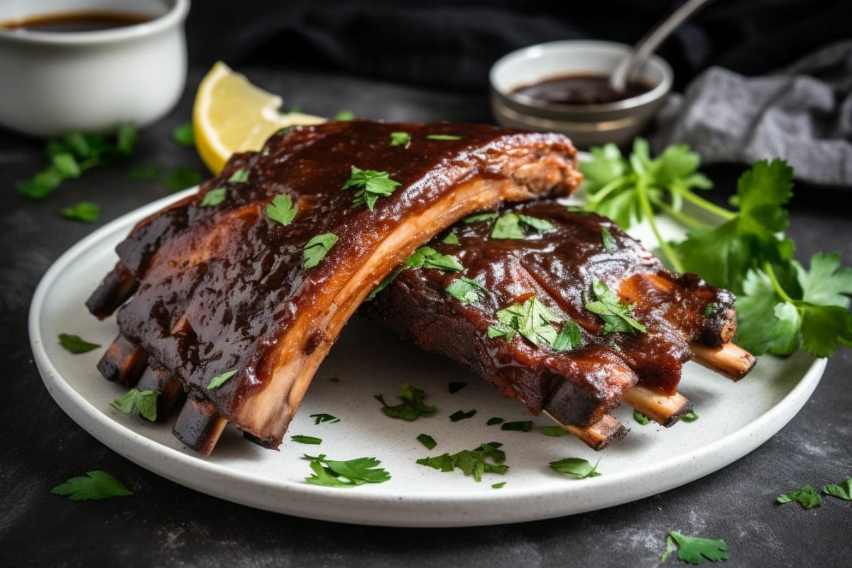 smoked baby back ribs on a white plate