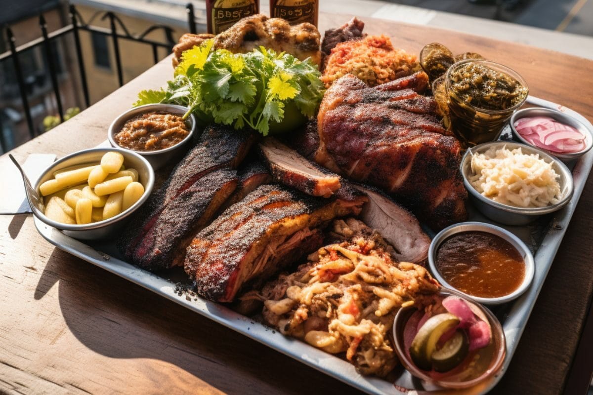 Tray full of Ribs, Brisket and Sides