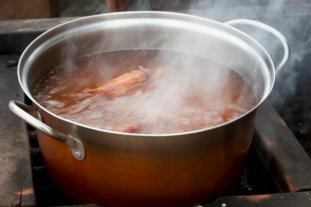 brisket placed in a pot with brining liquid