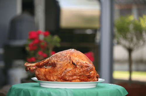 smoked turkey on a table