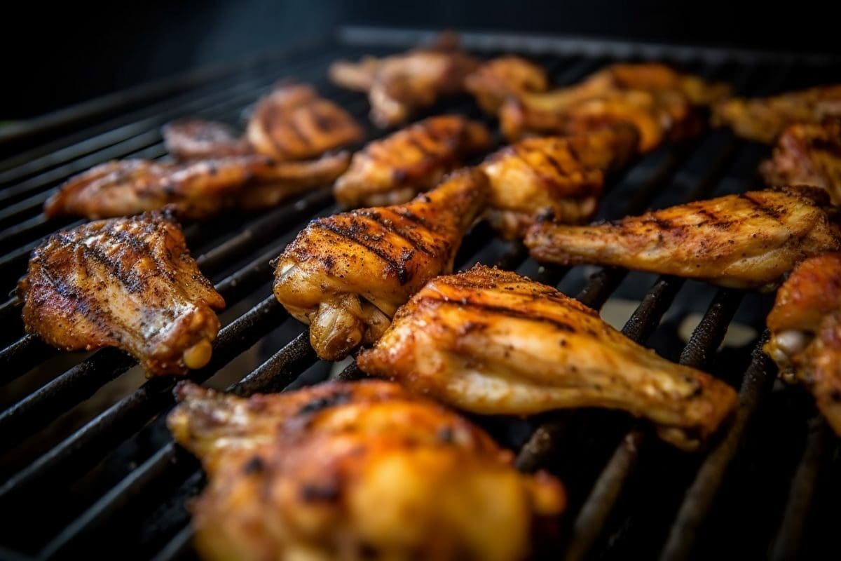 Various Parts of Chicken Grilling on the Hot Grill
