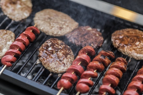 grilled sausages and burgers