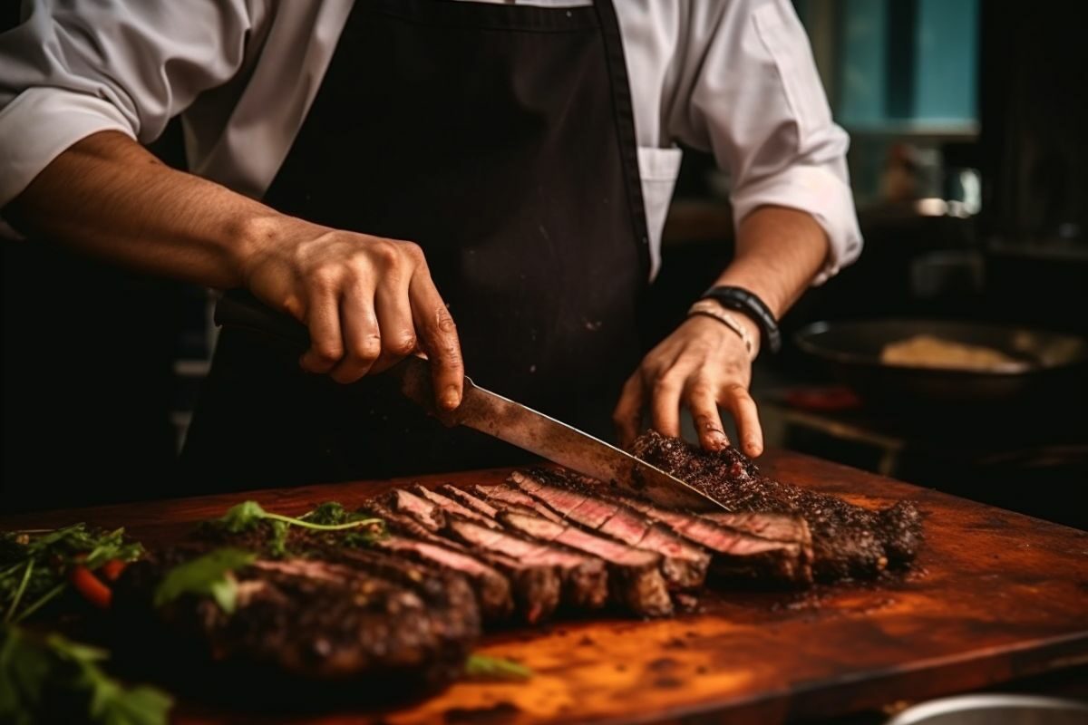 Man Slicing Grilled Meat