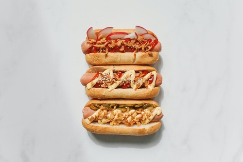 Three types of sausage hotdogs