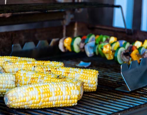 grilling sweetcorn and kebabs