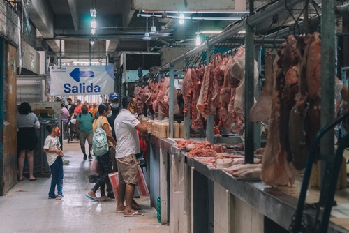 Raw Meat Hanging on Stalls