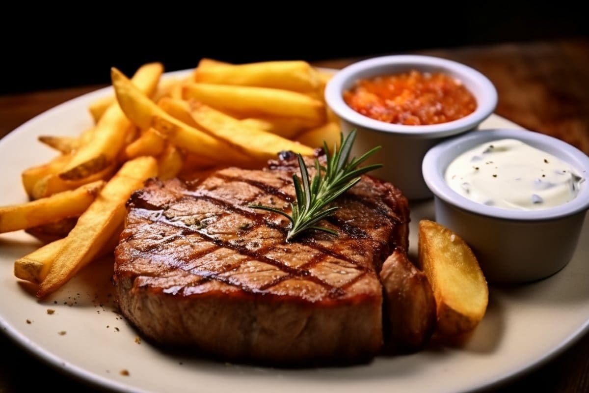 Savory Grilled Pork with Fries and Dip