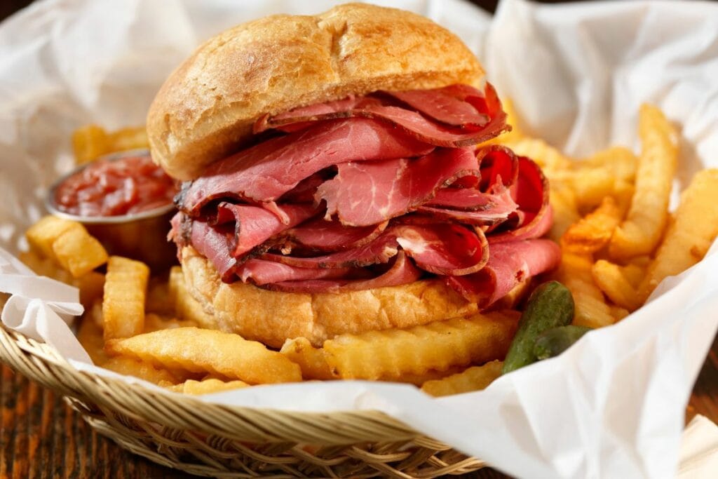 Corned beef sandwich with fries