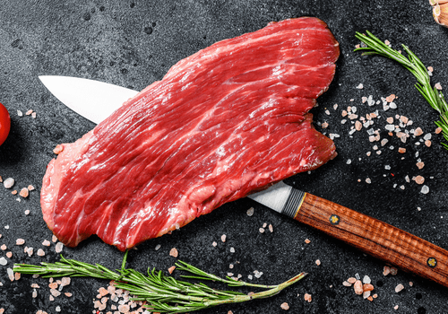 Raw Flank Steak With Knife