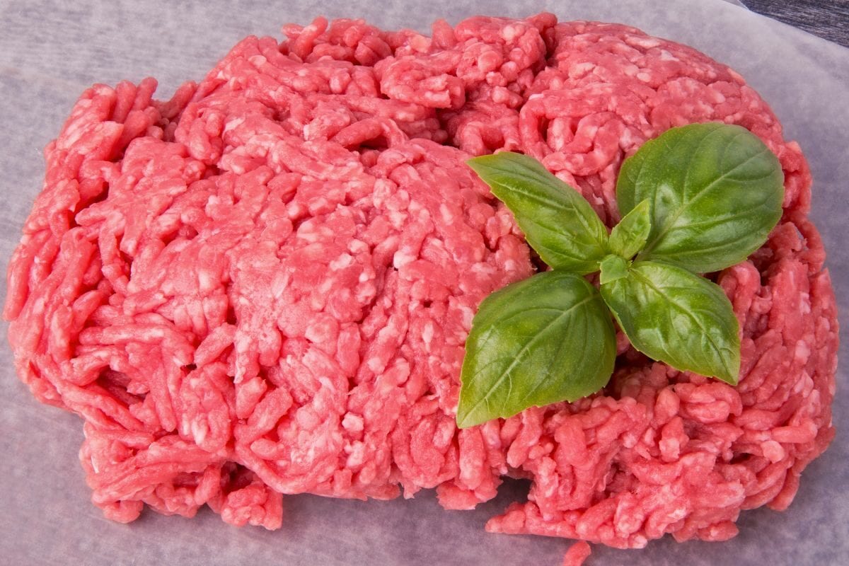 Raw Ground Beef on the Parchment Paper