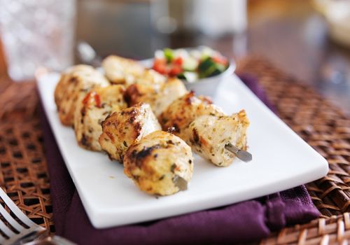 Two Grilled Chicken Kabab with Cucumber Salad