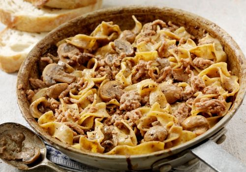 Beef Stroganoff with Ground Beef and Egg Noodles