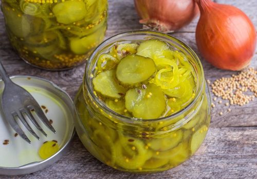 Pickle Jar with Onions and Mustard