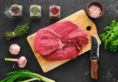 Raw Top Round Steak with Spice and Herbs