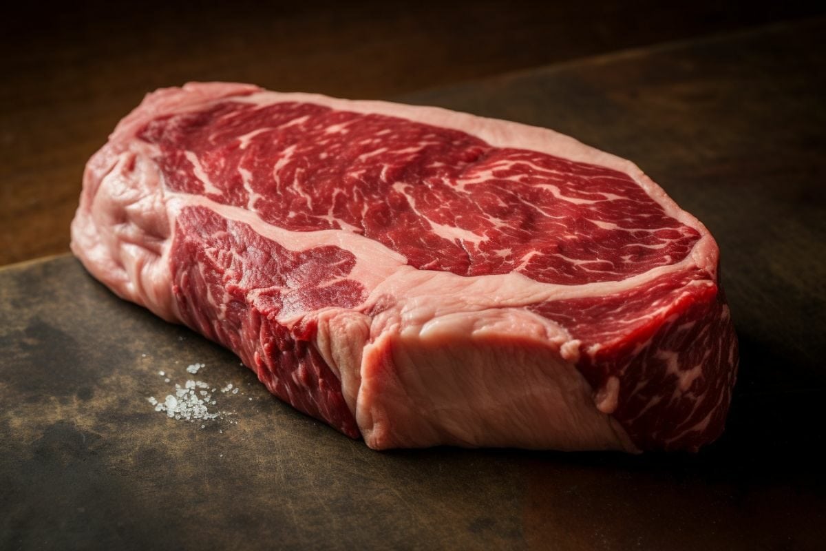 raw sirloin steak on a table