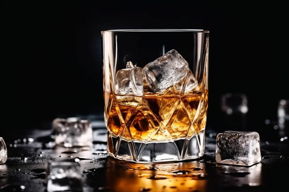 Bourbon with Ice on a Glass Mug