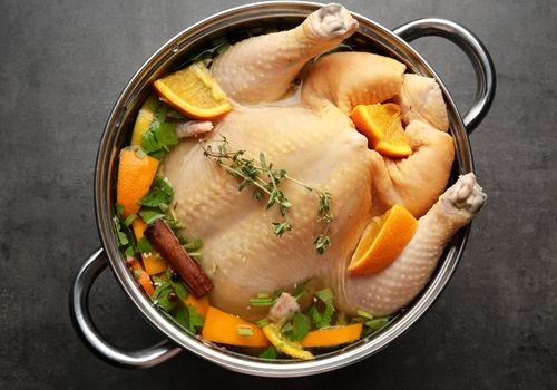 Cooking Pot with Turkey Soaked in Flavored Brine
