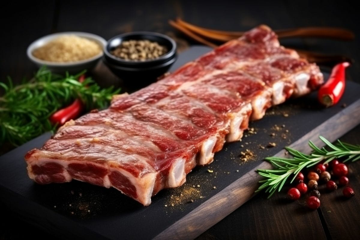 Tender Lean Pork Ribs with Spices on a Board
