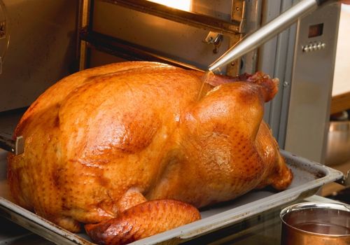 Basting turkey with roasting juices