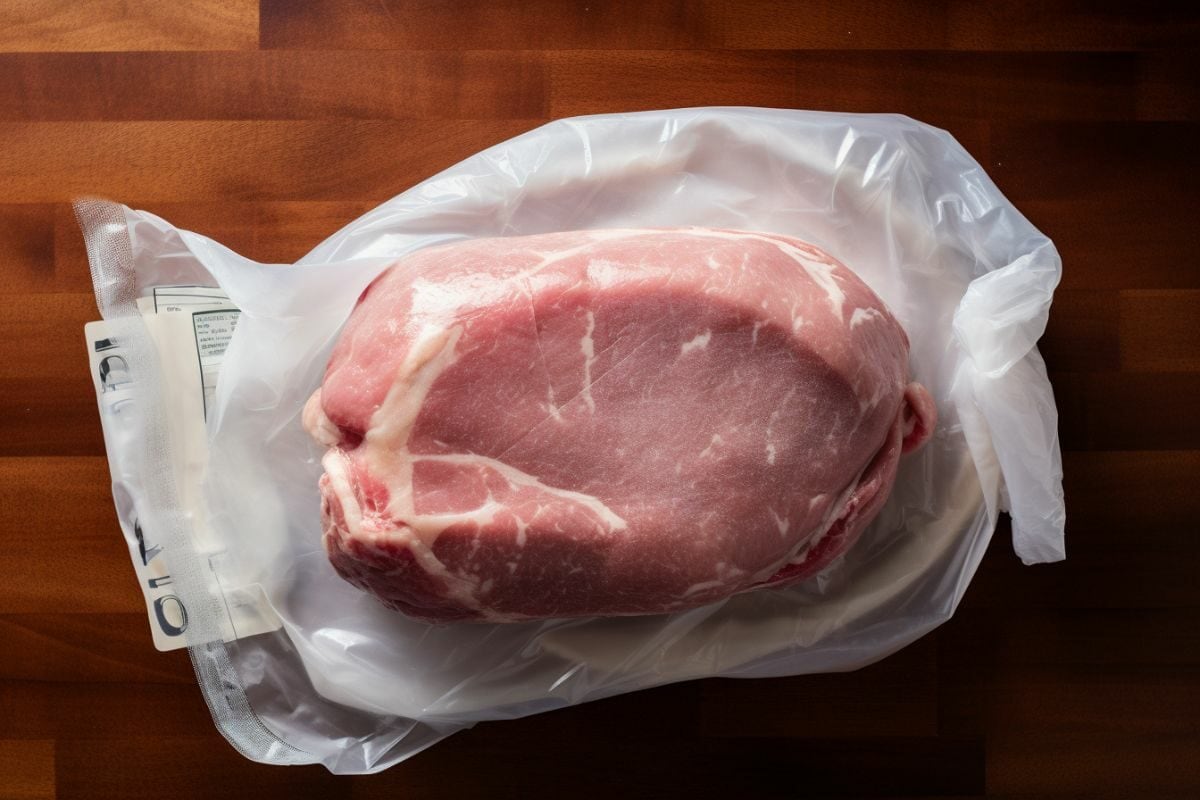 Frozen pork shoulder on a table