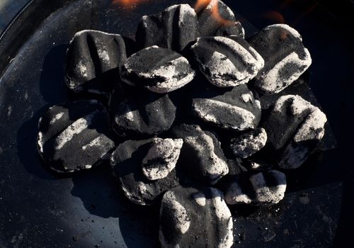 Charcoal Briquettes with Flames