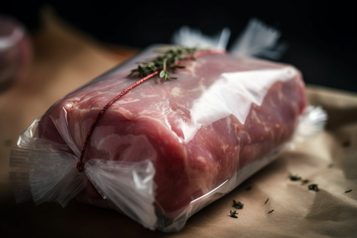 pork wrapped in a plastic bag