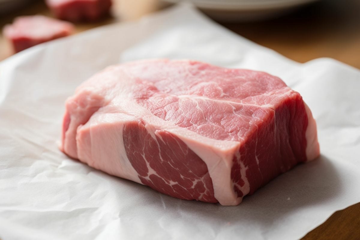 raw pork on a baking sheet