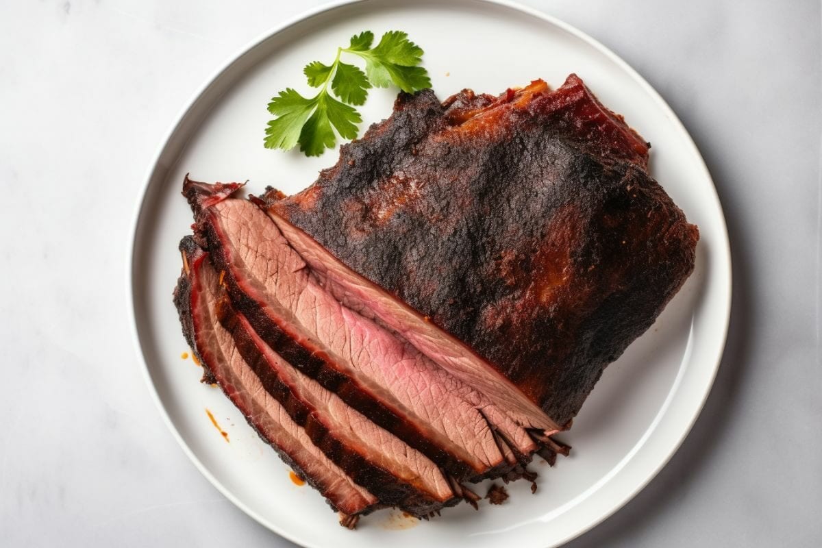 smoked brisket sliced and plated