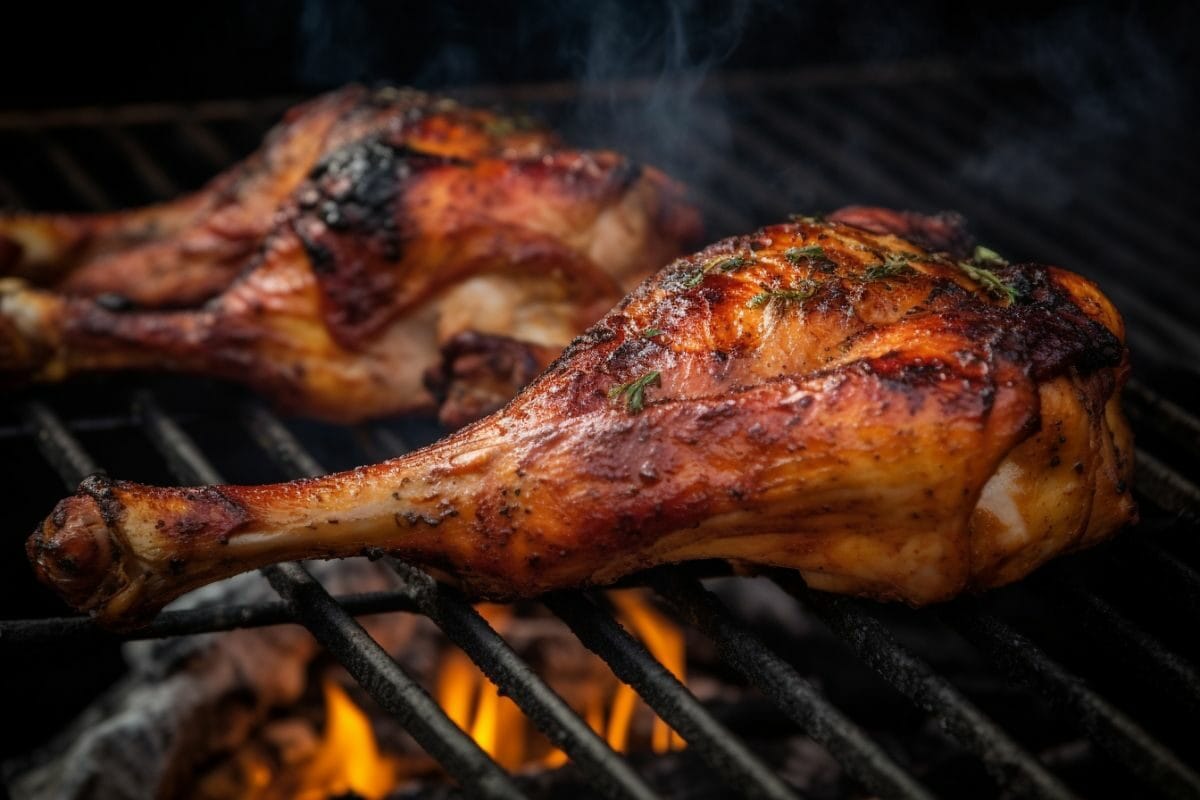 turkey legs on a smoker grill