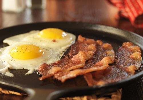 Bacon and Eggs Fried on a Skillet