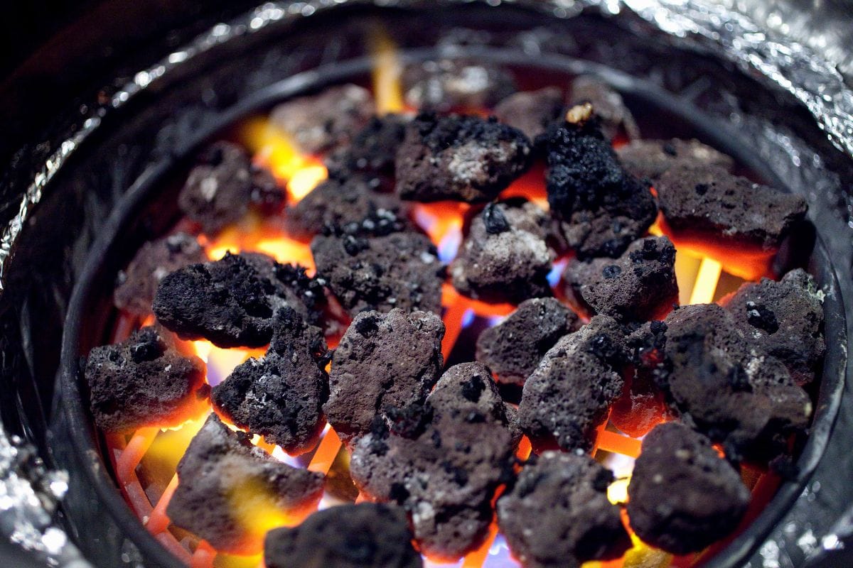 Burning Charcoal Ready for Grilling