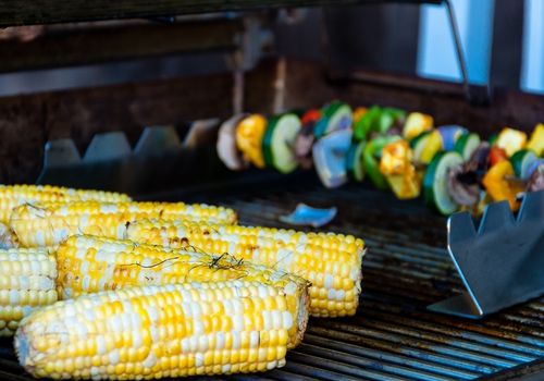 Grilled Corn on the Cob and Kebabs on the Grill