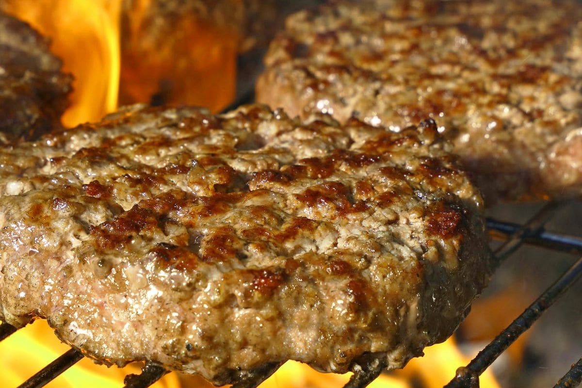 Grilled Burger Patty on the Hot Charcoal Grill