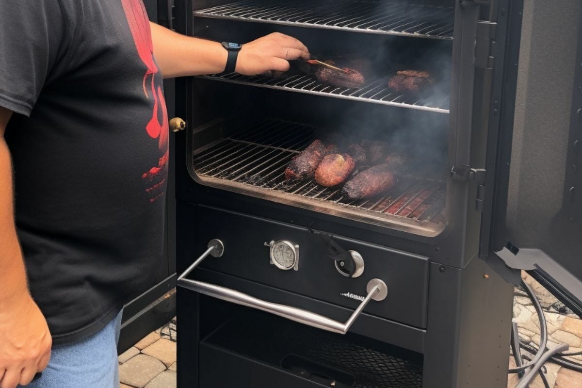 Person Smoking Meat in the Electric Smoker