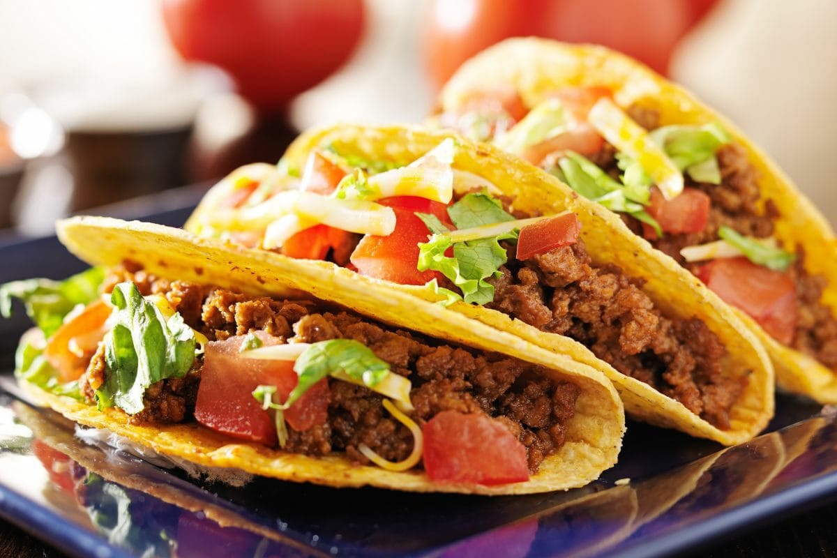 Three Beef Tacos with Cheese
