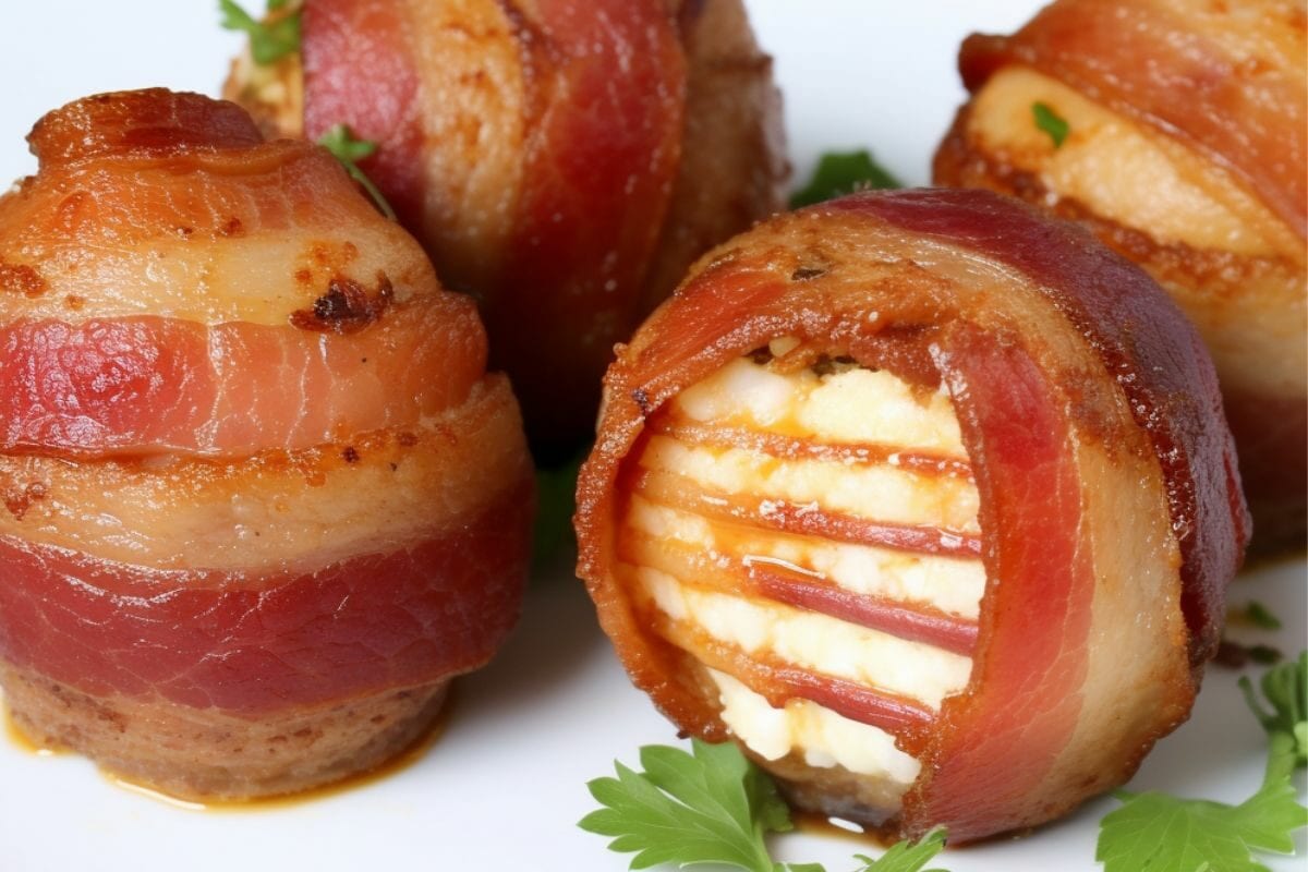 Bacon Wrapped Armadillo Eggs with Coriander Leaves