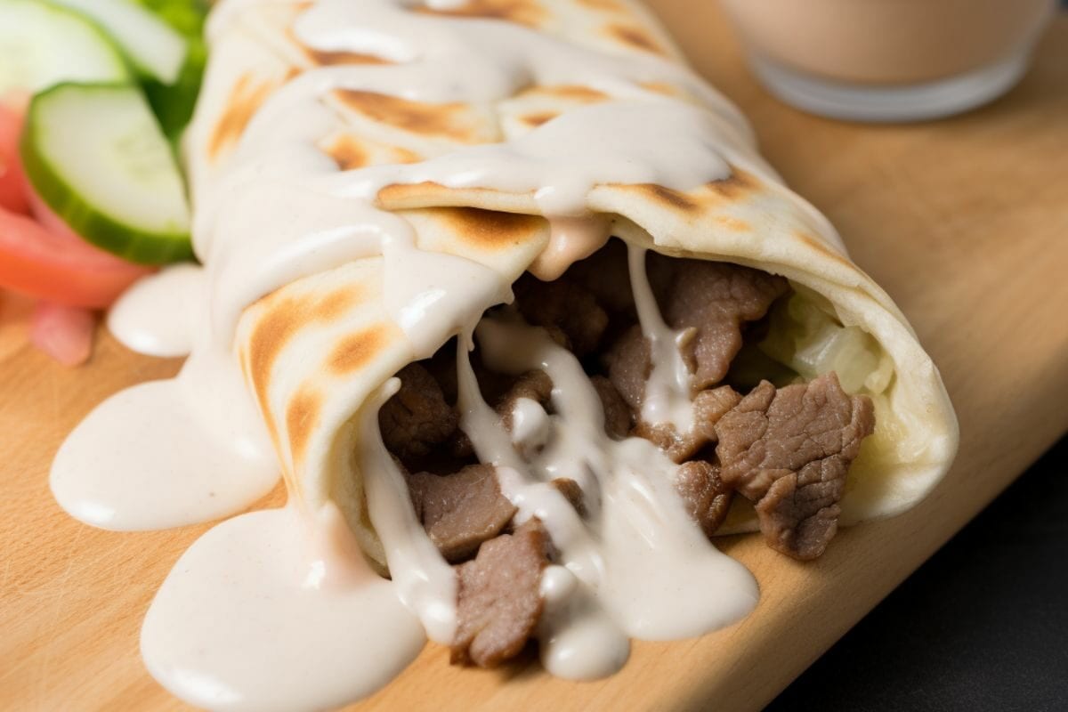 Beef Wrap Garnished with Donair Sauce