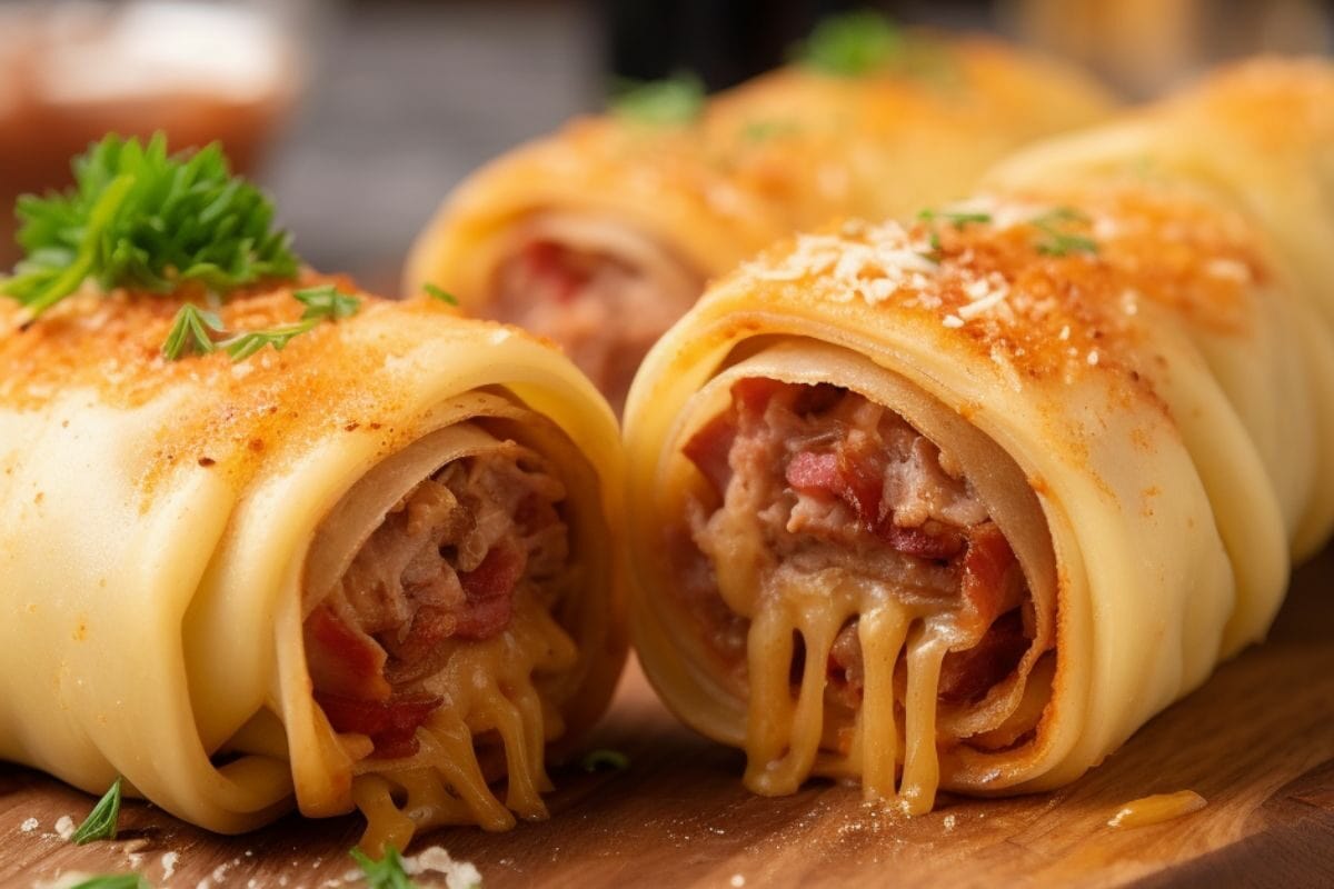 Juicy and Cheesy Pasta Wrap with Beef and Bacon
