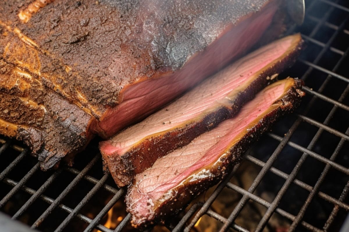 Sliced Smoked Brisket on the Grill