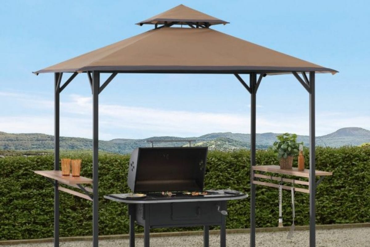 Barbecue Setup with a Sunjoy Grill Gazebo with Shelves