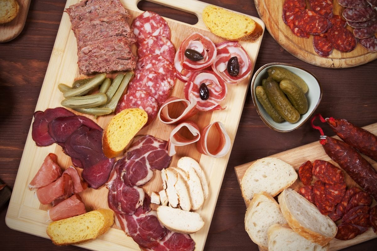 Charcuterie Board with Cured Meat, Olives and Bread