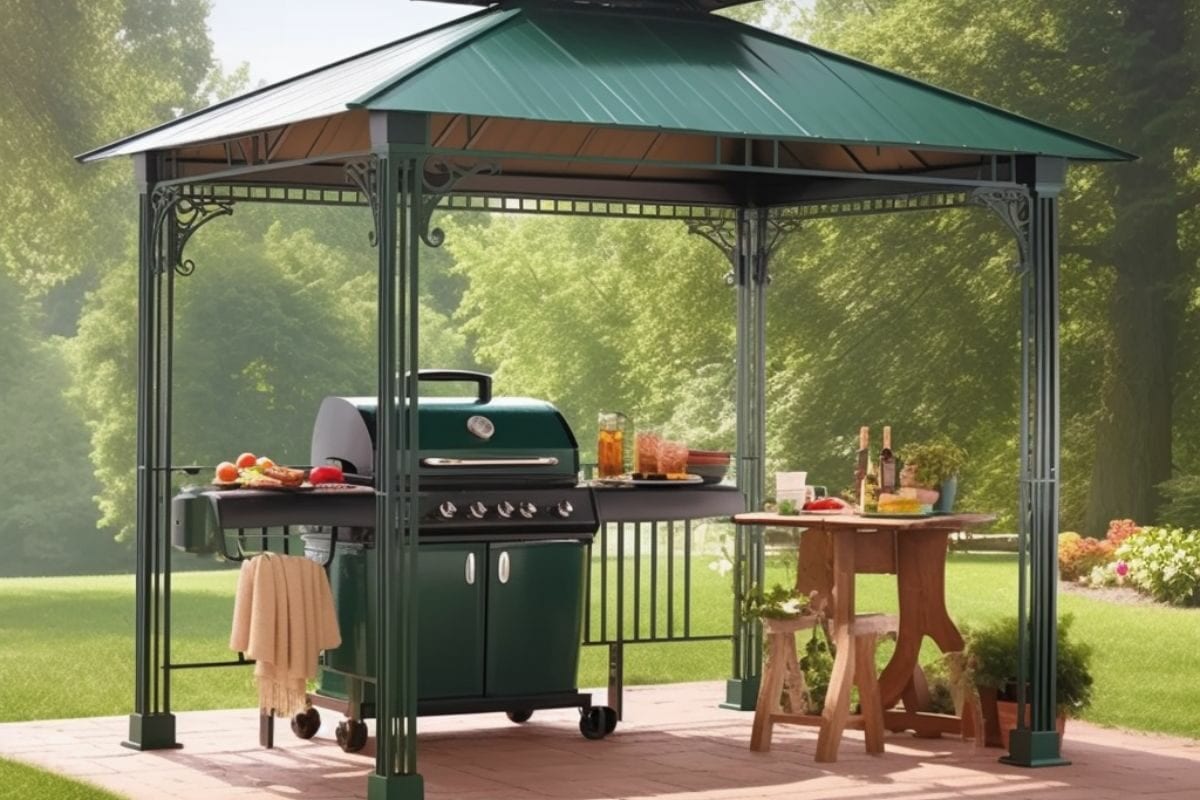 Green Smoker Placed Under the Grill Canopy Tent