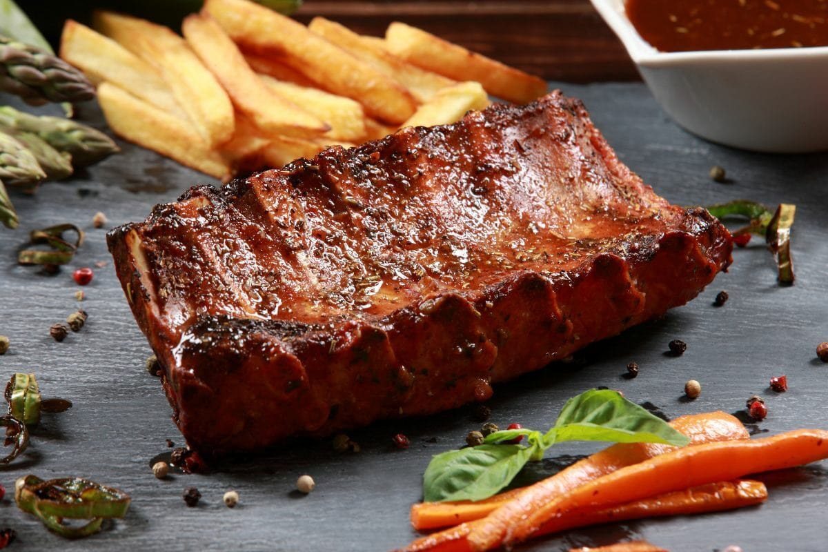 Grilled Baby Back Ribs on Slate Platter