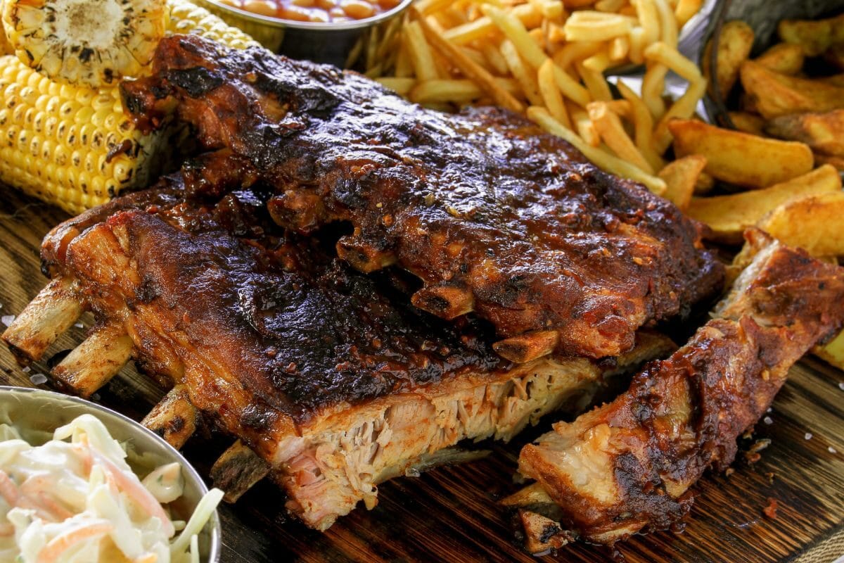 Grilled Beef Ribs with Corn and Fries