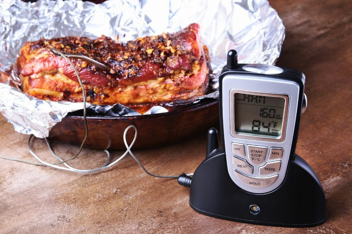 Grilled Steak on a Pan and Wireless Digital Meat Thermometer