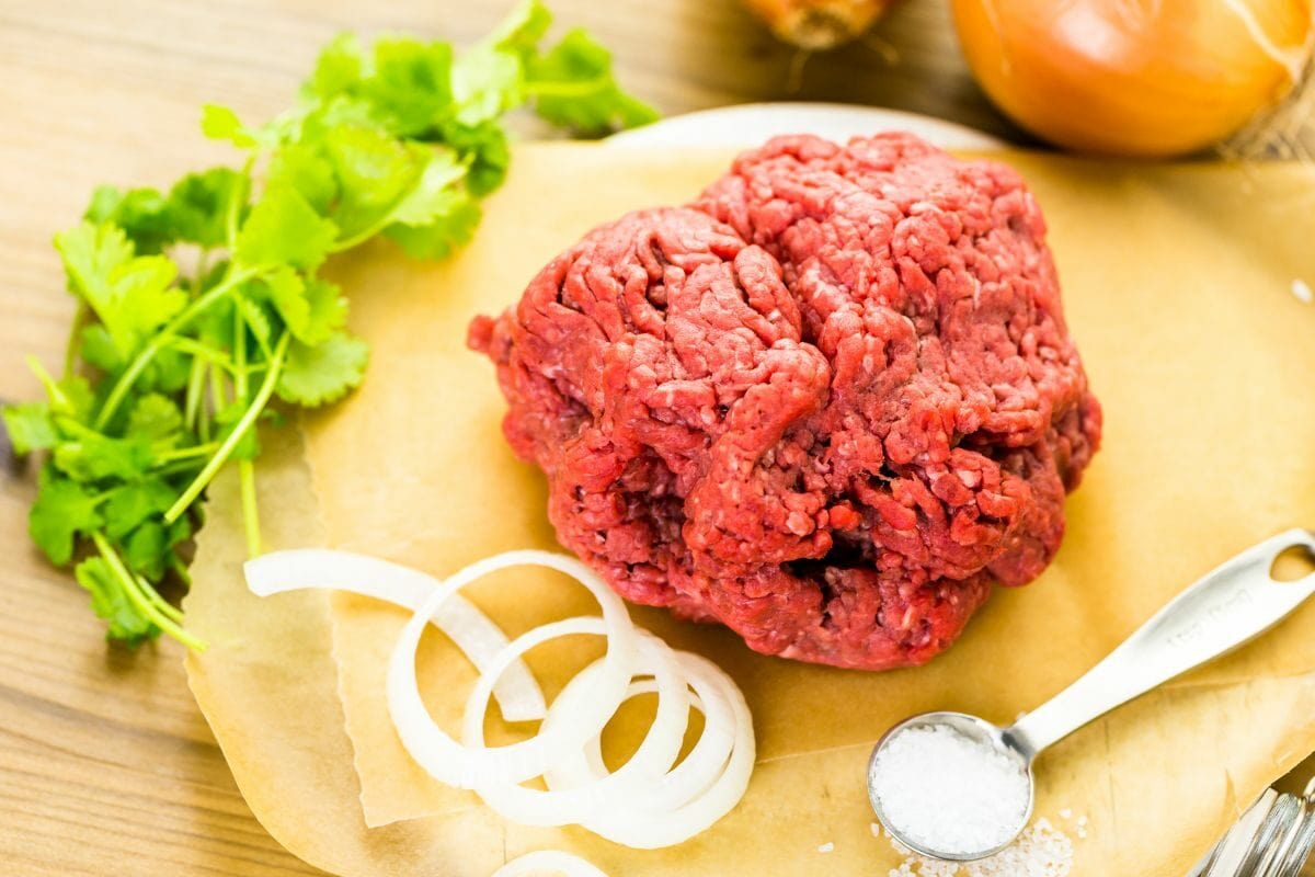 Ground Beef on the Table with Other Ingredients