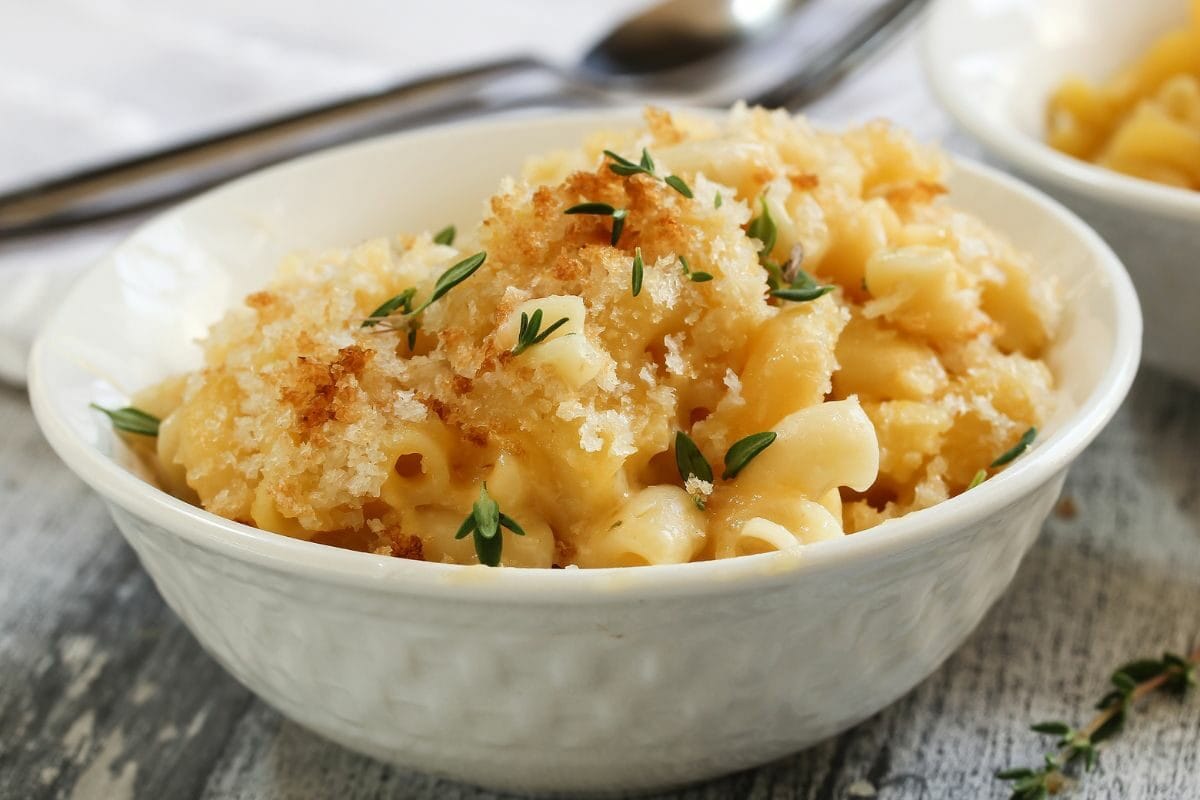 Homemade Baked Mac and Cheese Served in a Bowl
