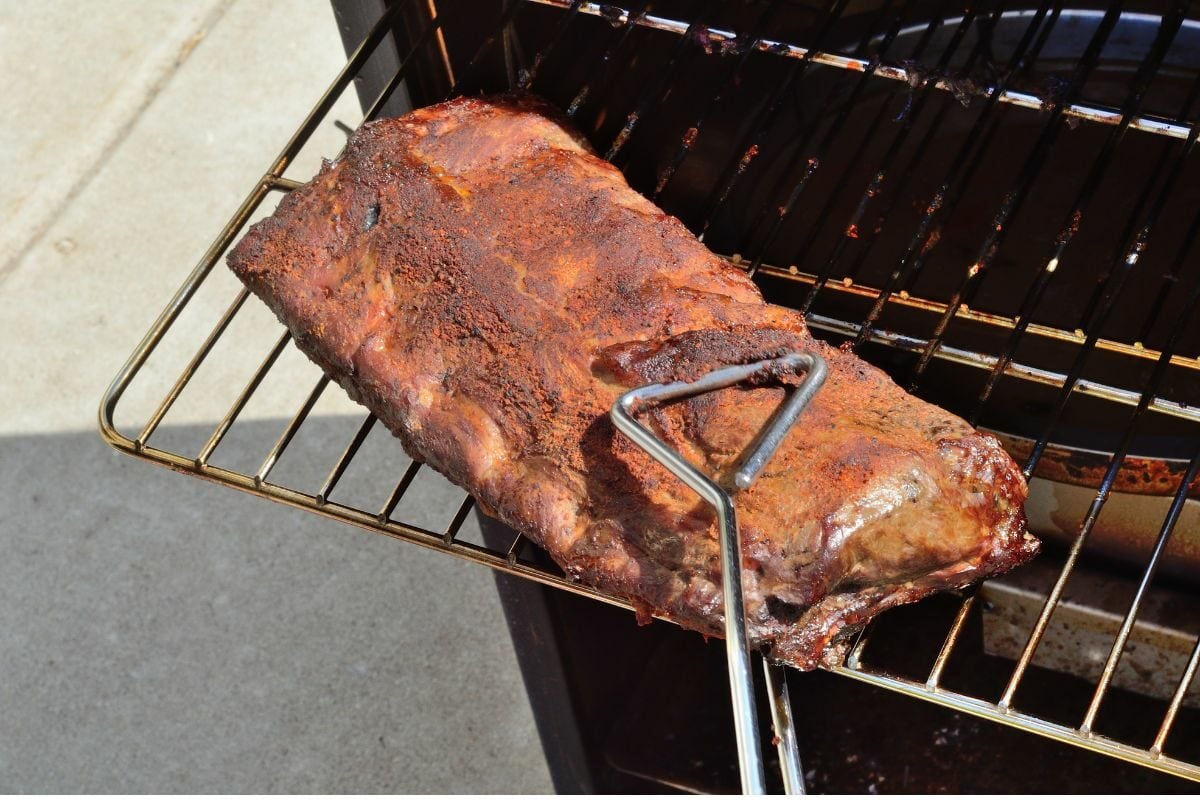 Removing Baby Back Ribs from the Smoker