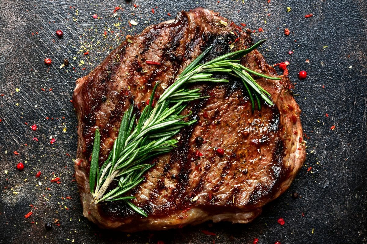 Roasted Beef Steak with Rosemary Leaves