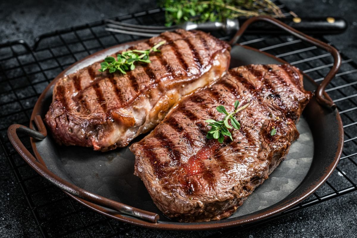 Grilled Flat Iron Steak on an Iron Skillet